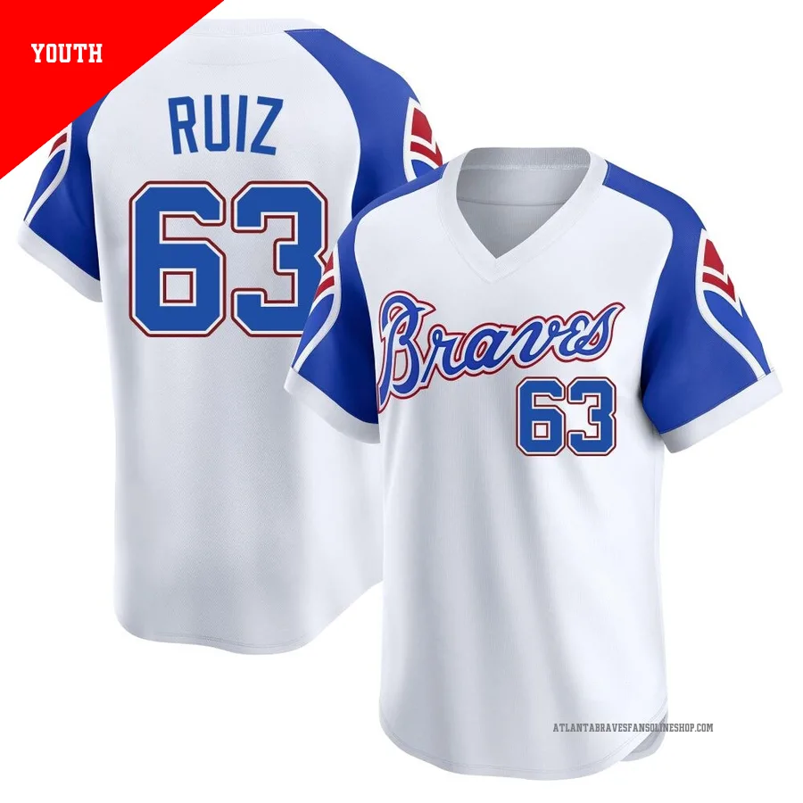 Atlanta Braves ＃63 Jose Ruiz Youth Limited Throwback Cooperstown Collection Jersey - White