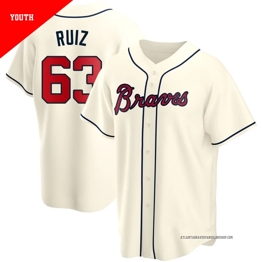Atlanta Braves ＃63 Jose Ruiz Youth Replica Alternate Jersey - Cream