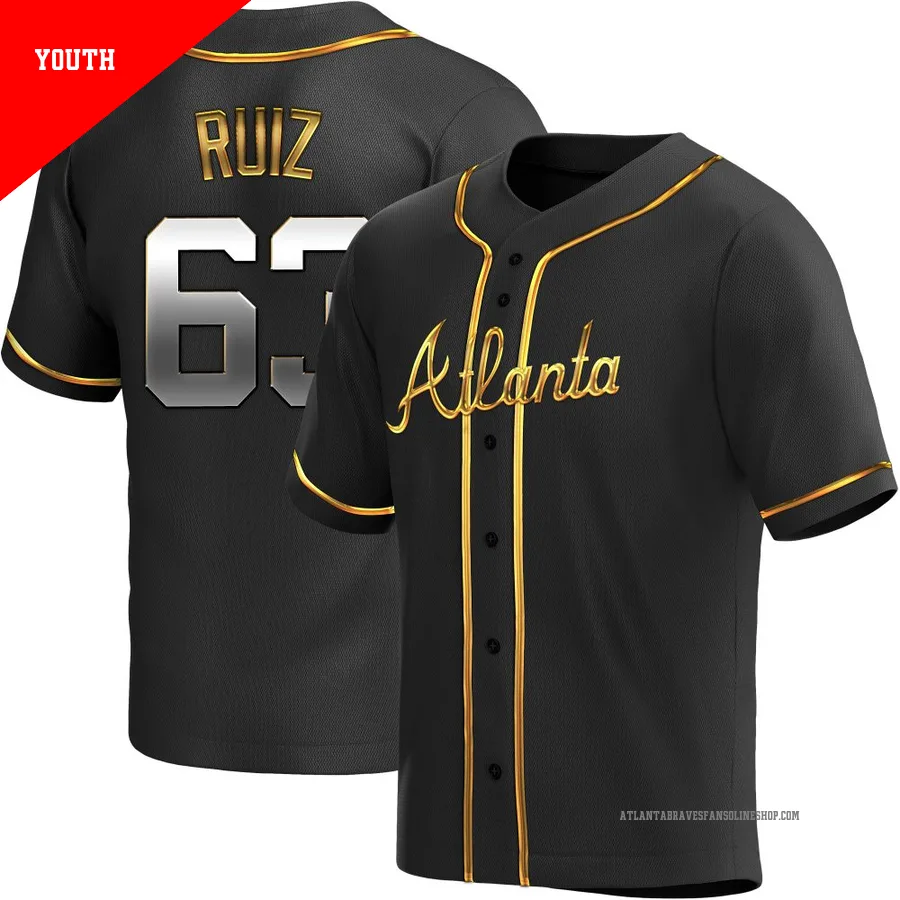 Atlanta Braves ＃63 Jose Ruiz Youth Replica Black en Alternate Jersey - Gold