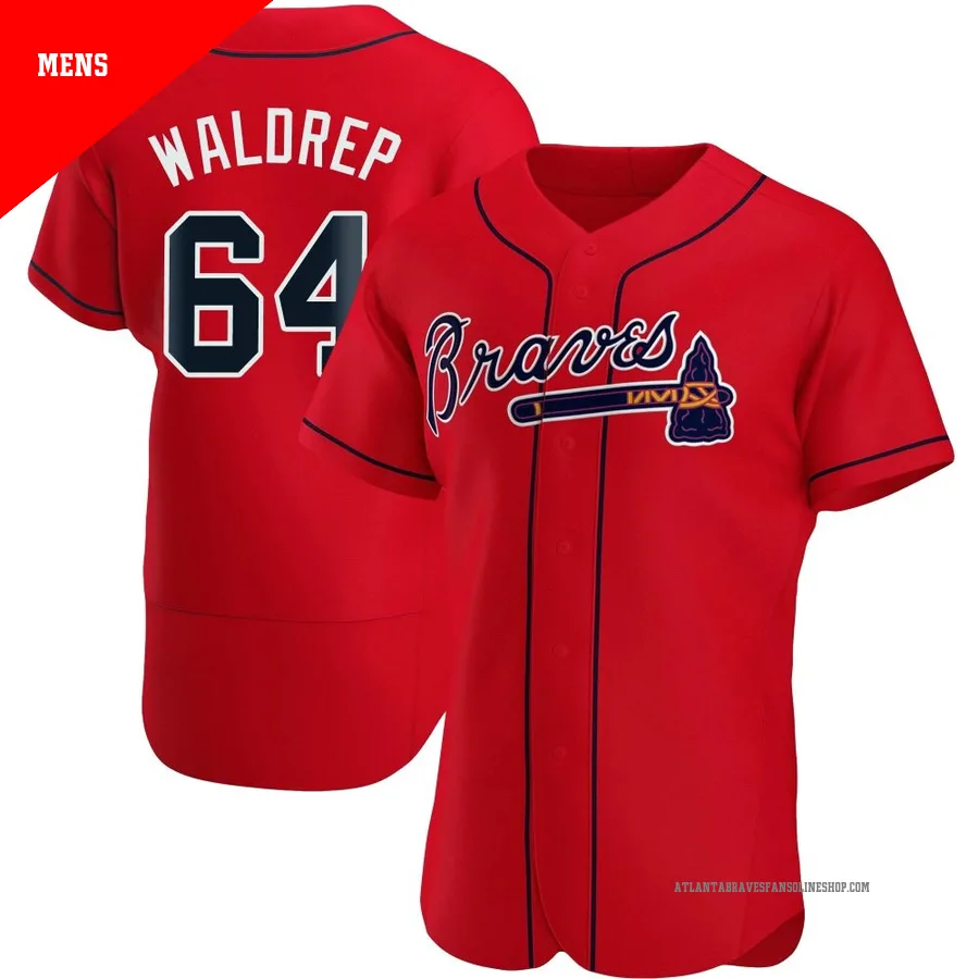 Atlanta Braves ＃64 Hurston Waldrep Men's Authentic Alternate Jersey - Red