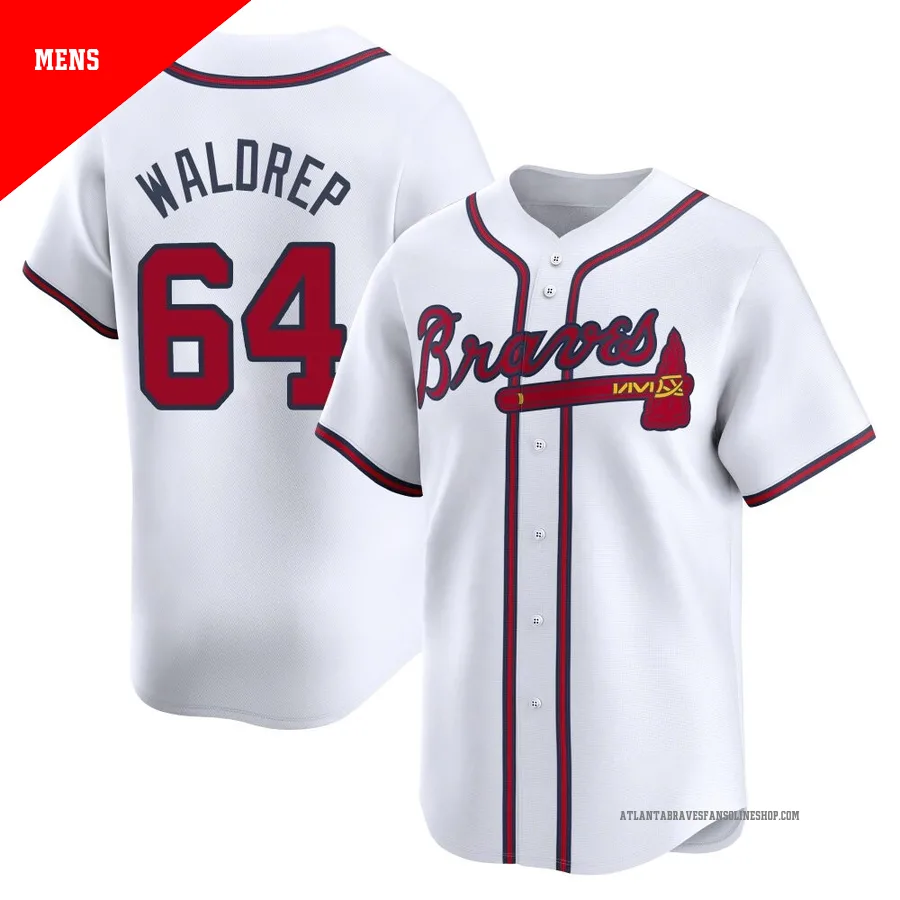 Atlanta Braves ＃64 Hurston Waldrep Men's Limited Home Jersey - White