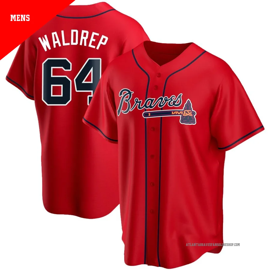 Atlanta Braves ＃64 Hurston Waldrep Men's Replica Alternate Jersey - Red