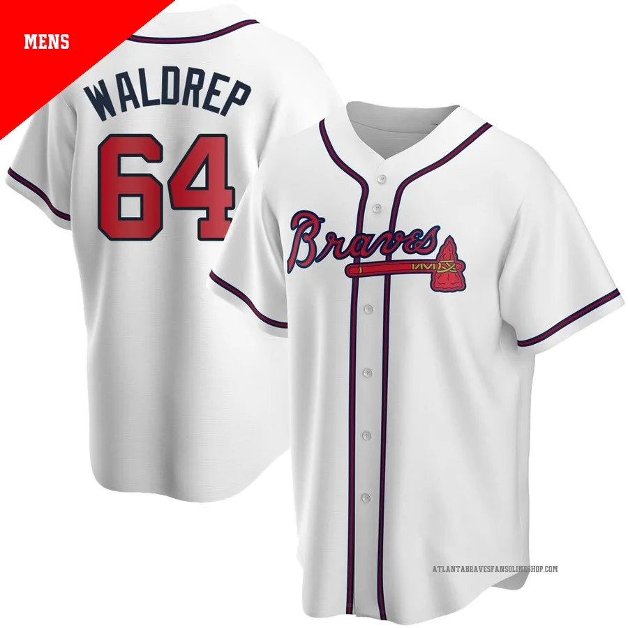 Atlanta Braves ＃64 Hurston Waldrep Men's Replica Home Jersey - White