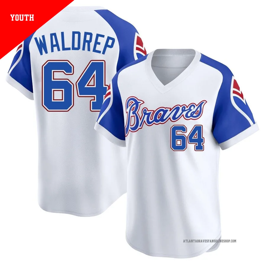 Atlanta Braves ＃64 Hurston Waldrep Youth Limited Throwback Cooperstown Collection Jersey - White