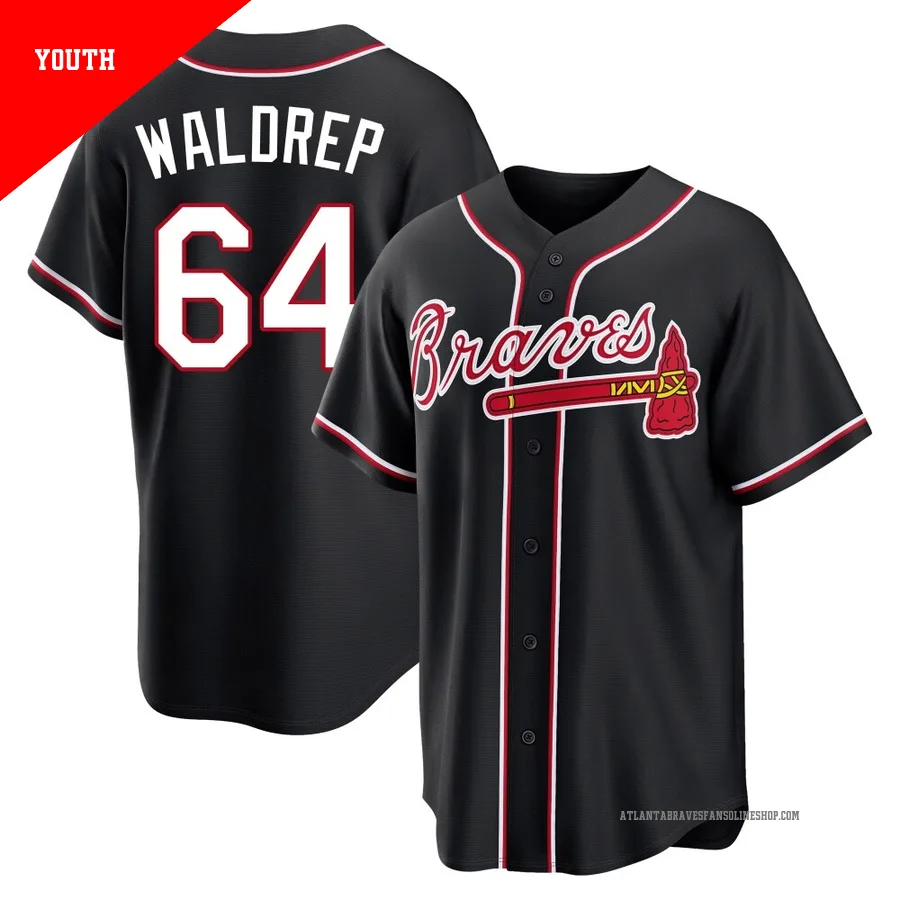 Atlanta Braves ＃64 Hurston Waldrep Youth Replica Fashion Out Jersey - Black