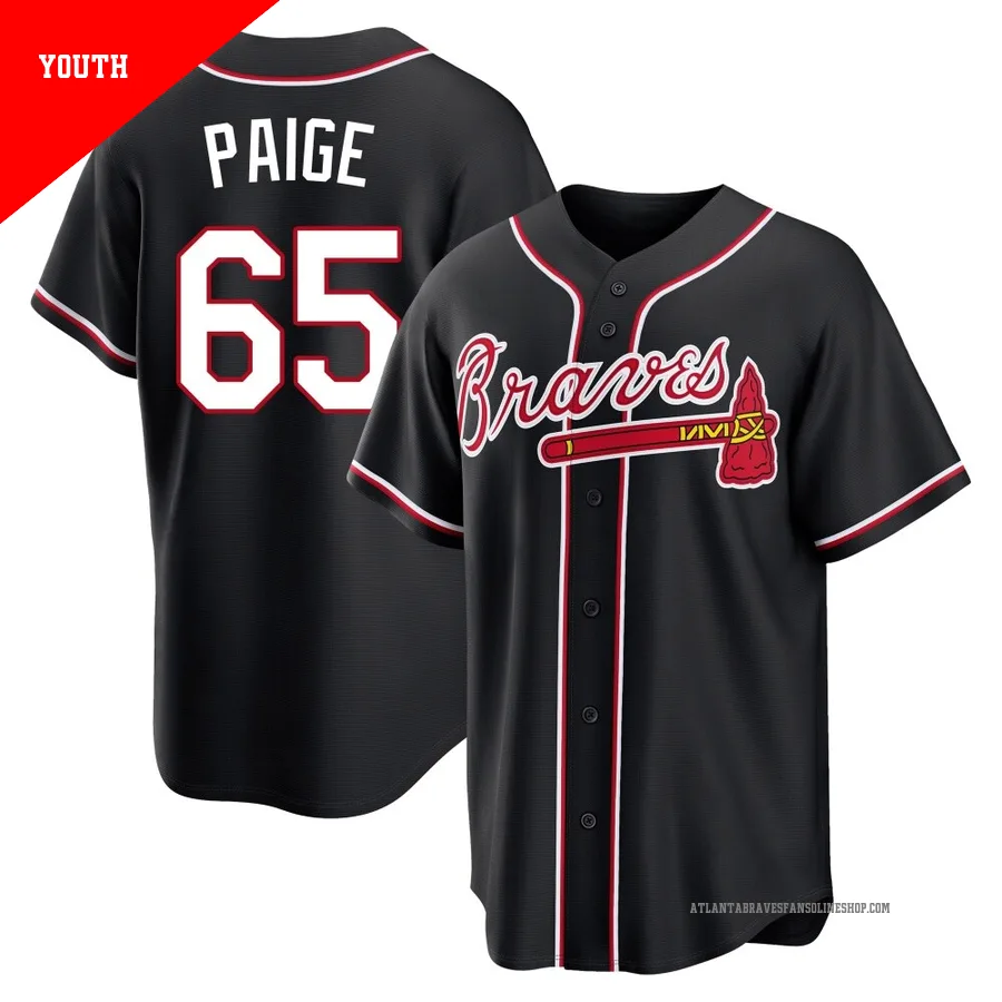 Atlanta Braves ＃65 Satchel Paige Youth Replica Fashion Out Jersey - Black