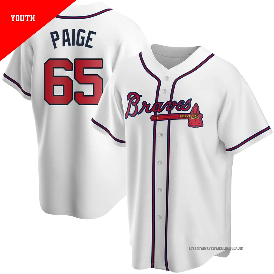 Atlanta Braves ＃65 Satchel Paige Youth Replica Home Jersey - White