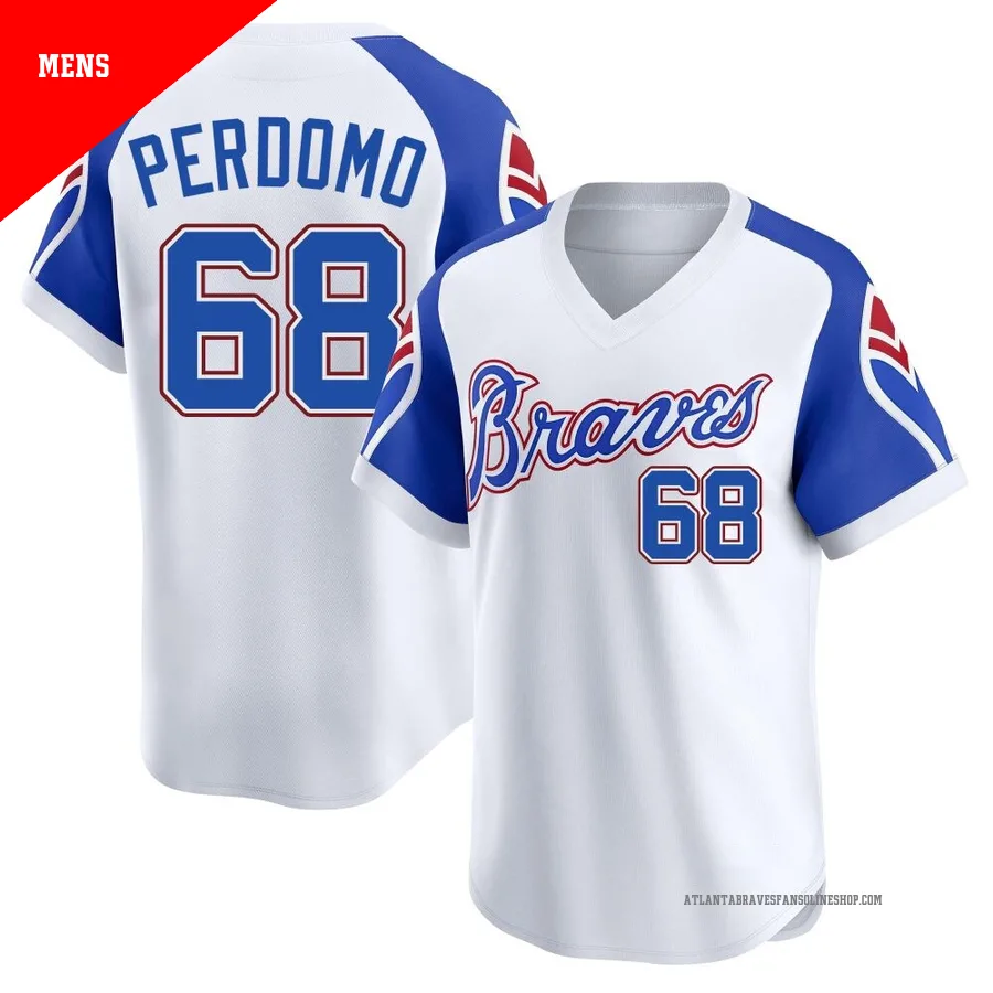 Atlanta Braves ＃68 Angel Perdomo Men's Limited Throwback Cooperstown Collection Jersey - White