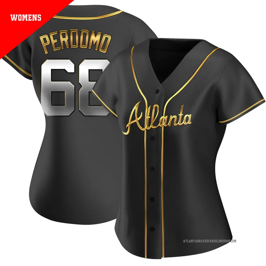 Atlanta Braves ＃68 Angel Perdomo Women's Replica Black en Alternate Jersey - Gold