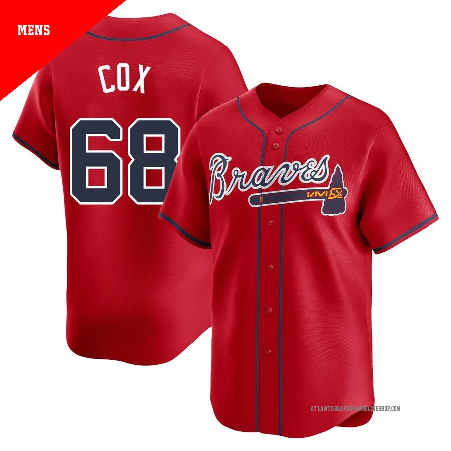 Atlanta Braves ＃68 Austin Cox Men's Limited Alternate Jersey - Red