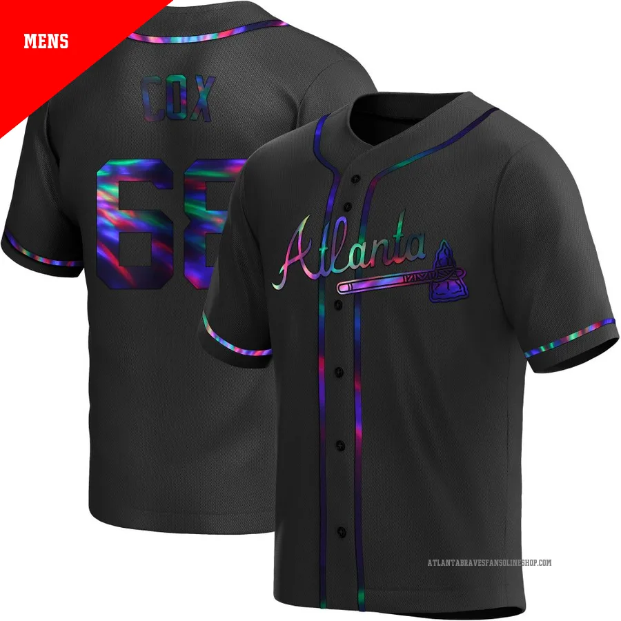 Atlanta Braves ＃68 Austin Cox Men's Replica Holographic Alternate Jersey - Black