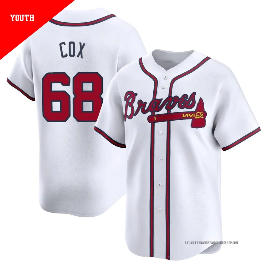 Atlanta Braves ＃68 Austin Cox Youth Limited Home Jersey - White