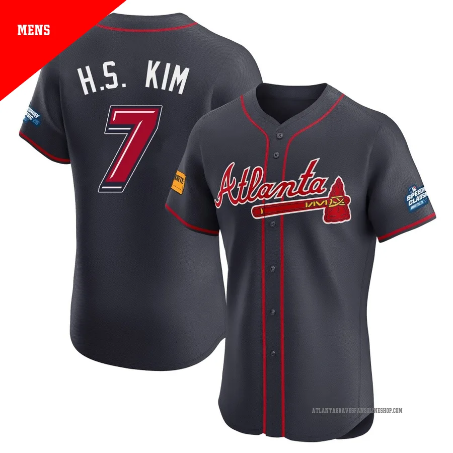 Atlanta Braves ＃7 Ha-Seong Kim Men's Elite 2025 Speedway Classic Alternate Jersey - Navy