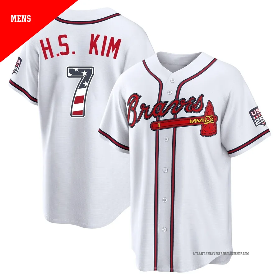 Atlanta Braves ＃7 Ha-Seong Kim Men's Limited USA 250 Fourth Of July Home Stadium Jersey - White