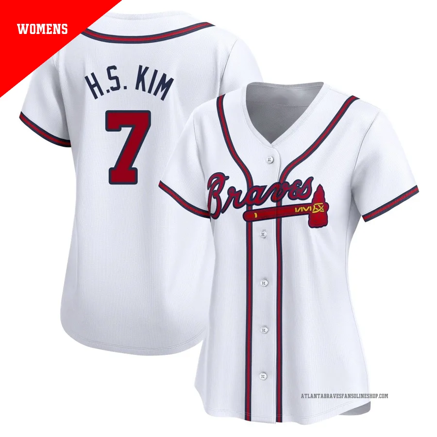 Atlanta Braves ＃7 Ha-Seong Kim Women's Limited Home Jersey - White