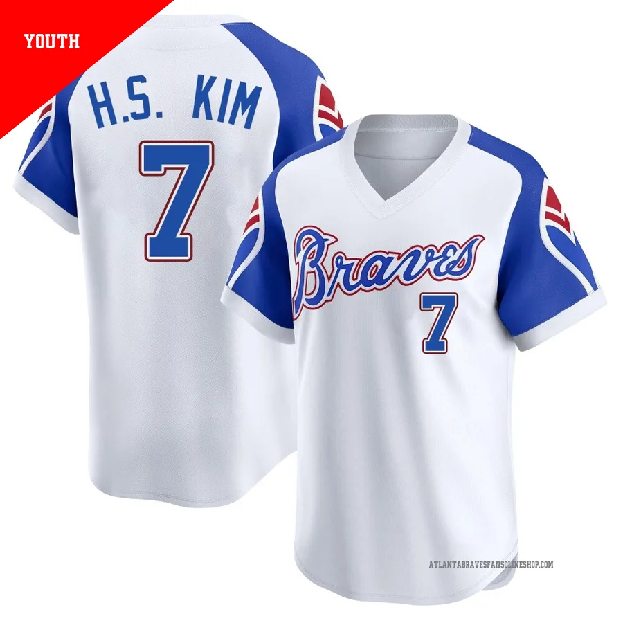 Atlanta Braves ＃7 Ha-Seong Kim Youth Limited Throwback Cooperstown Collection Jersey - White