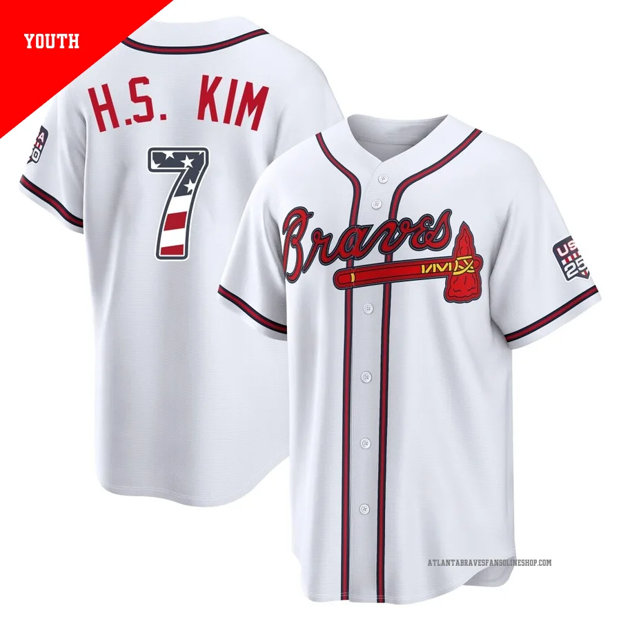 Atlanta Braves ＃7 Ha-Seong Kim Youth Limited USA 250 Fourth Of July Home Stadium Jersey - White