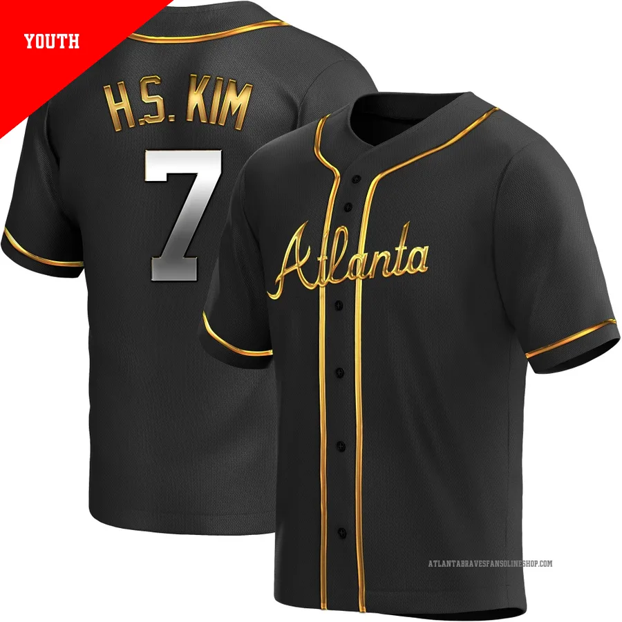 Atlanta Braves ＃7 Ha-Seong Kim Youth Replica Black en Alternate Jersey - Gold
