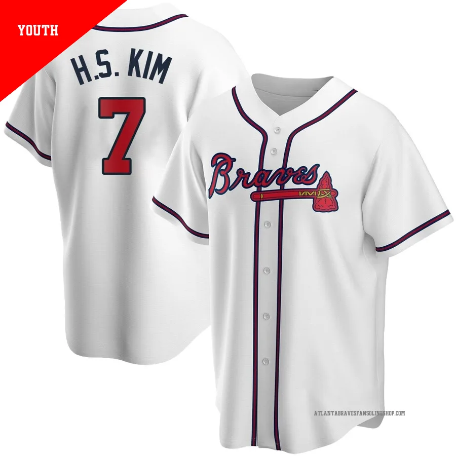 Atlanta Braves ＃7 Ha-Seong Kim Youth Replica Home Jersey - White