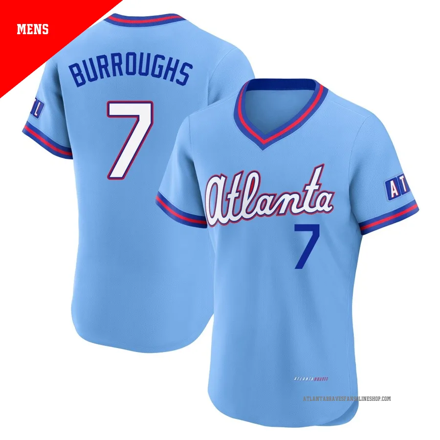 Atlanta Braves ＃7 Jeff Burroughs Men's Authentic Powder 2026 City Connect Stadium Jersey - Blue