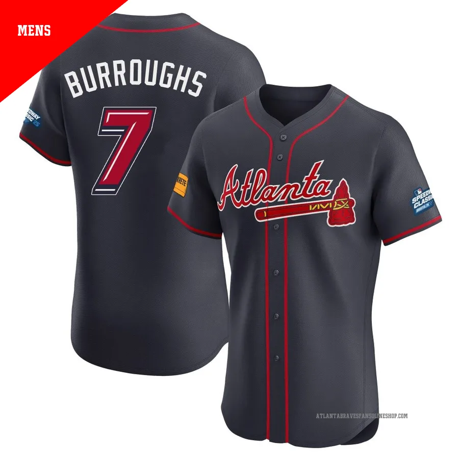 Atlanta Braves ＃7 Jeff Burroughs Men's Elite 2025 Speedway Classic Alternate Jersey - Navy