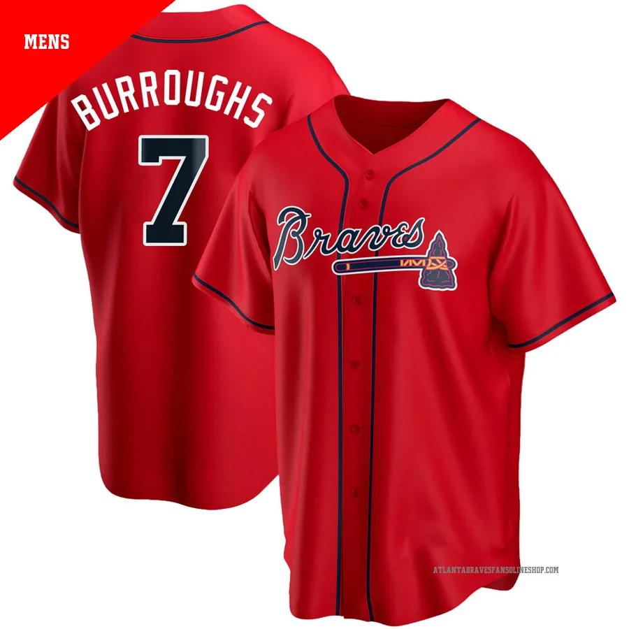 Atlanta Braves ＃7 Jeff Burroughs Men's Replica Alternate Jersey - Red