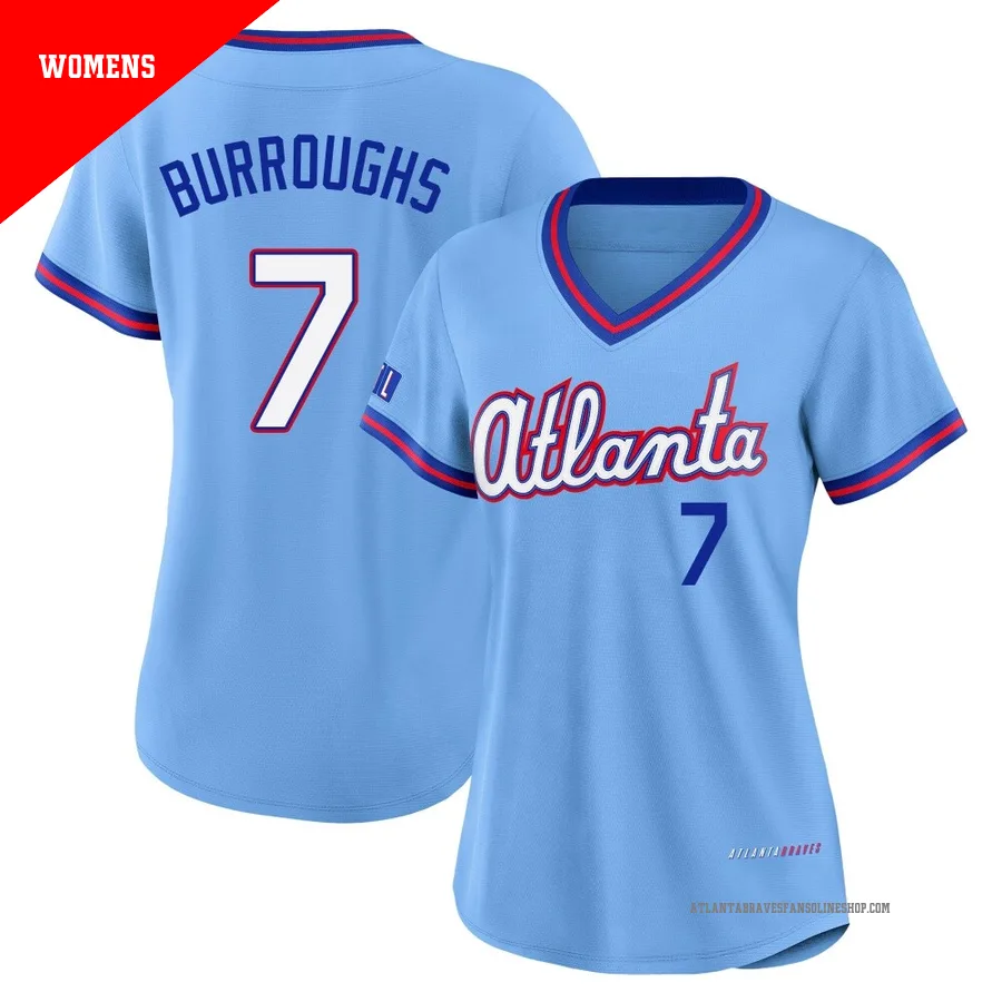 Atlanta Braves ＃7 Jeff Burroughs Women's Limited Powder 2026 City Connect Stadium Jersey - Blue