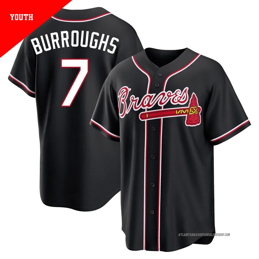 Atlanta Braves ＃7 Jeff Burroughs Youth Replica Fashion Out Jersey - Black