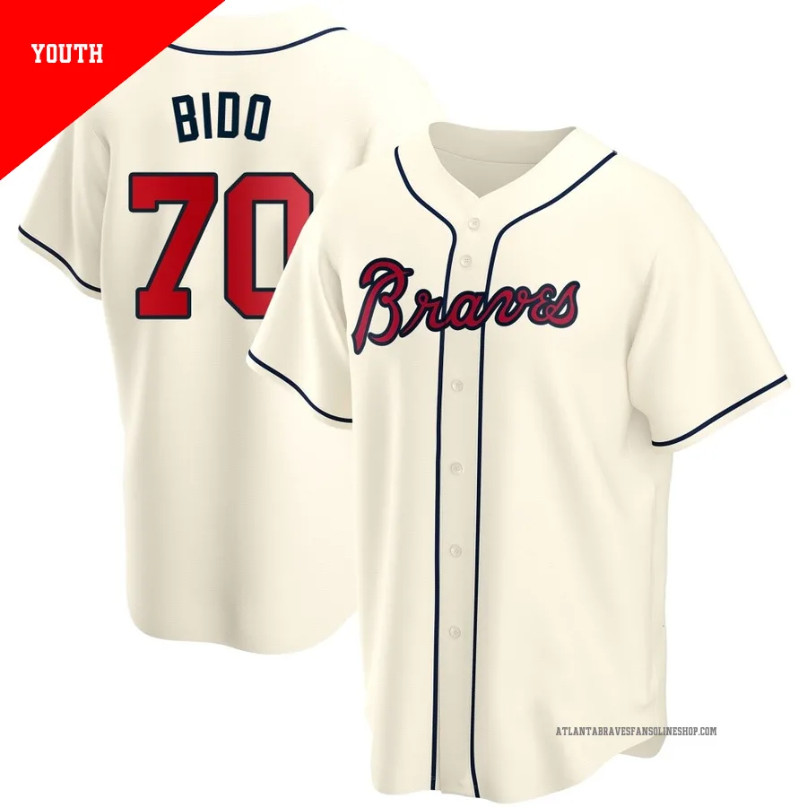 Atlanta Braves ＃70 Osvaldo Bido Youth Replica Alternate Jersey - Cream