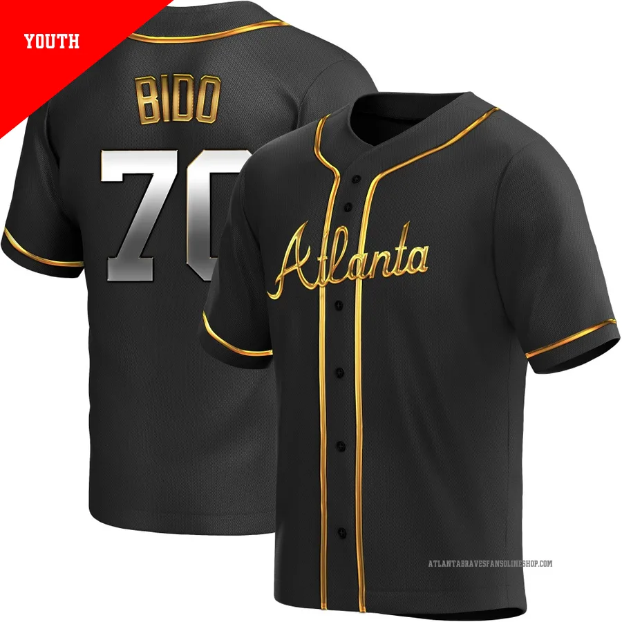 Atlanta Braves ＃70 Osvaldo Bido Youth Replica Black en Alternate Jersey - Gold