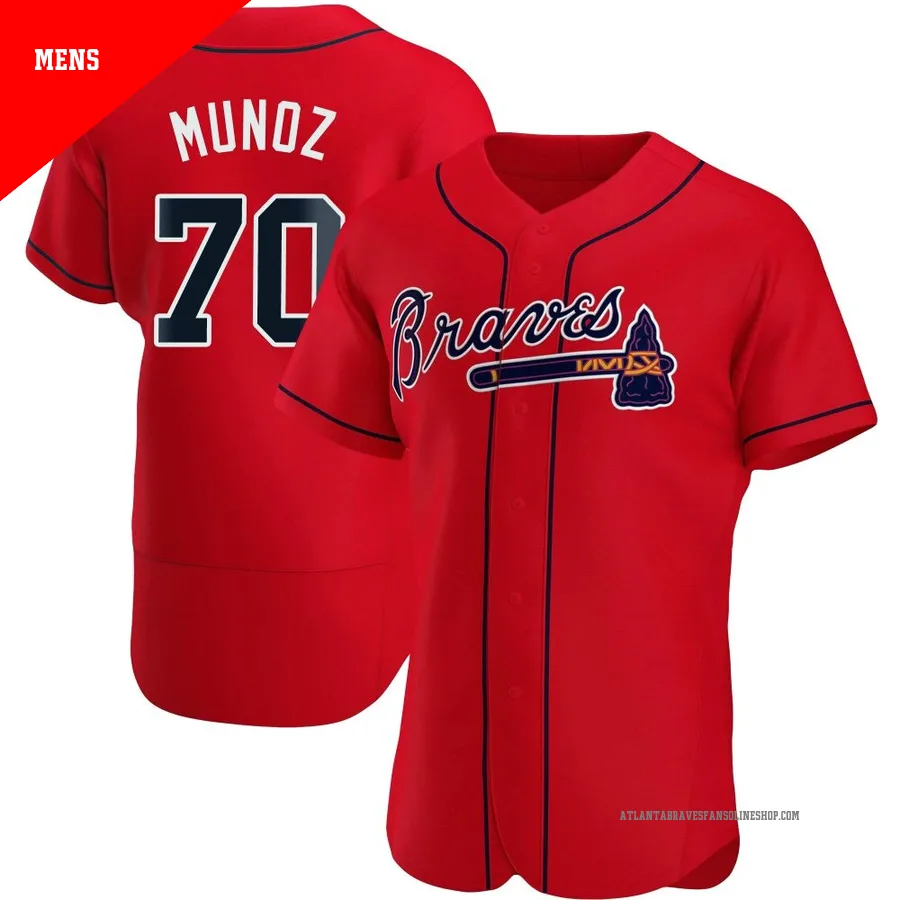 Atlanta Braves ＃70 Rolddy Munoz Men's Authentic Alternate Jersey - Red