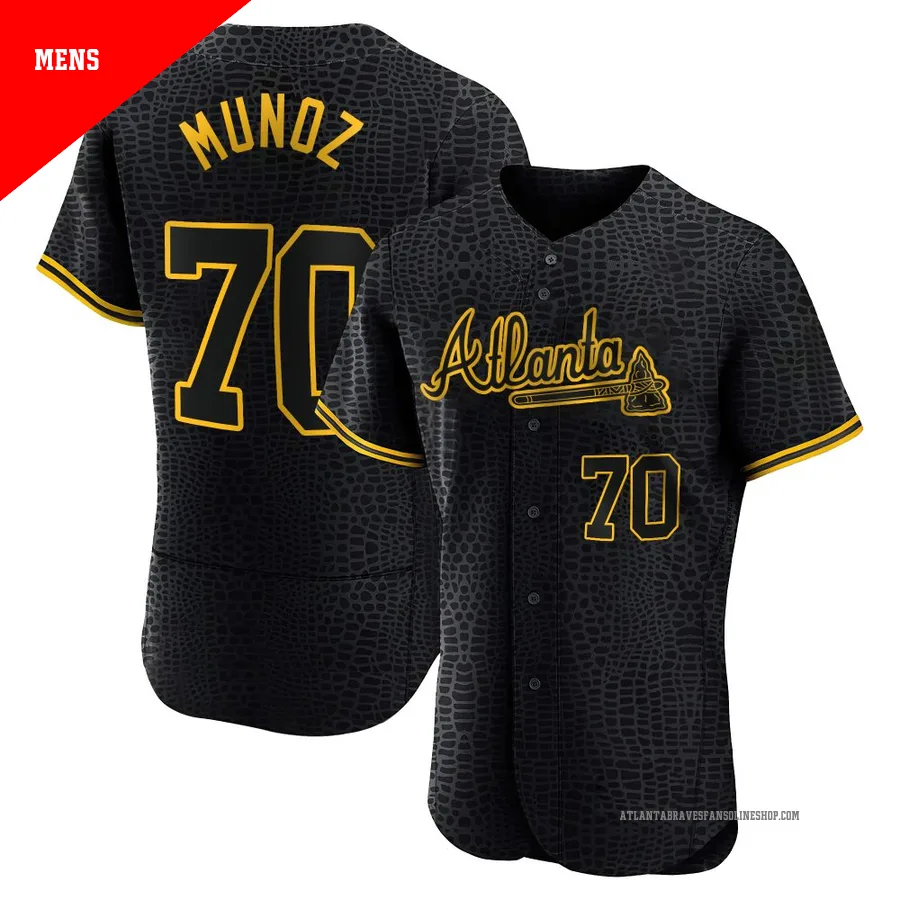 Atlanta Braves ＃70 Rolddy Munoz Men's Authentic Snake Skin City Jersey - Black