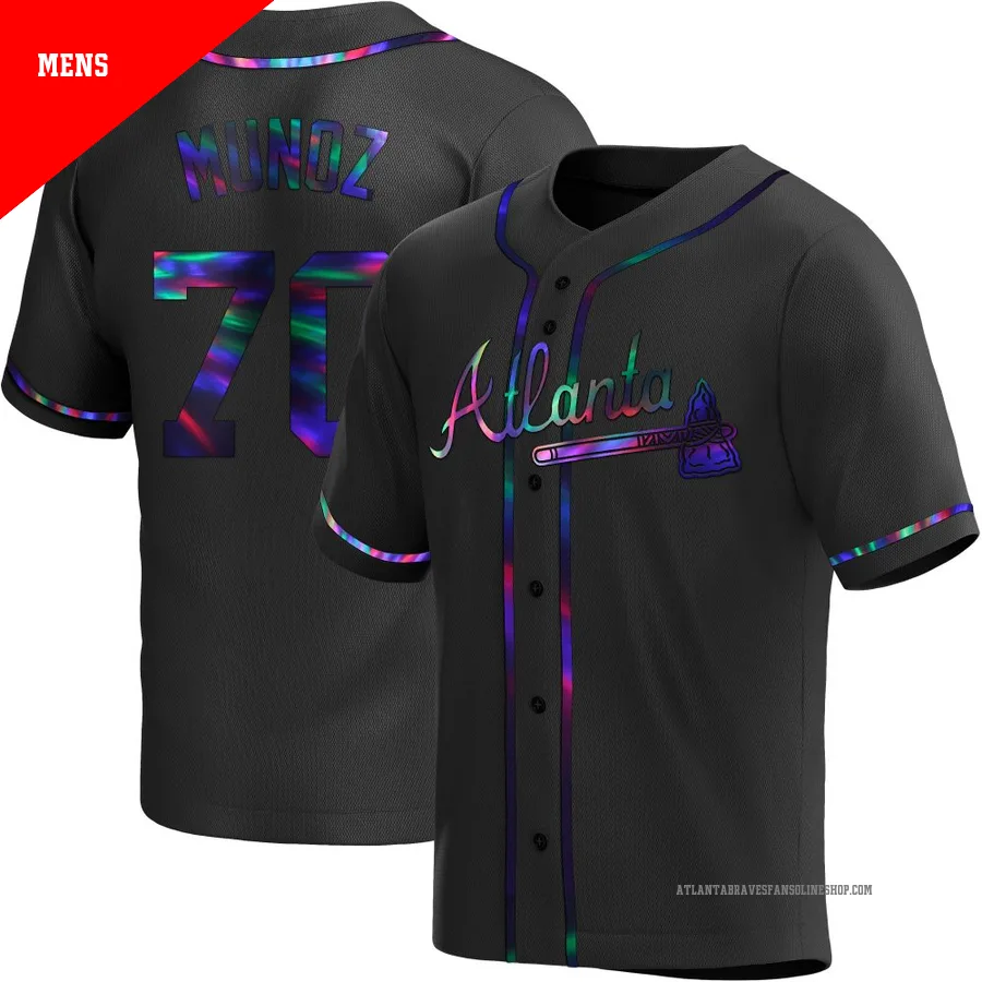 Atlanta Braves ＃70 Rolddy Munoz Men's Replica Holographic Alternate Jersey - Black