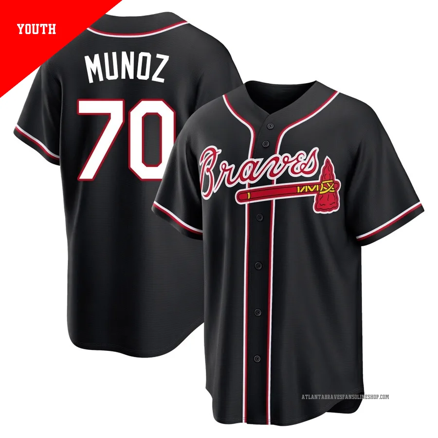 Atlanta Braves ＃70 Rolddy Munoz Youth Replica Fashion Out Jersey - Black