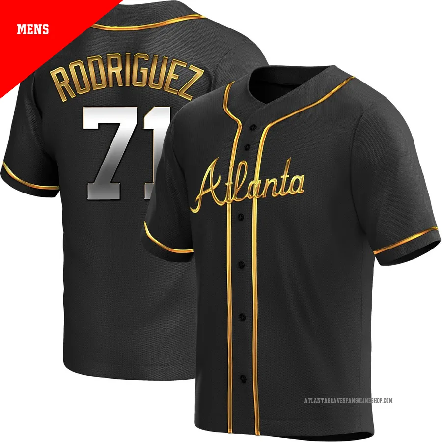 Atlanta Braves ＃71 Carlos Rodriguez Men's Replica Black en Alternate Jersey - Gold