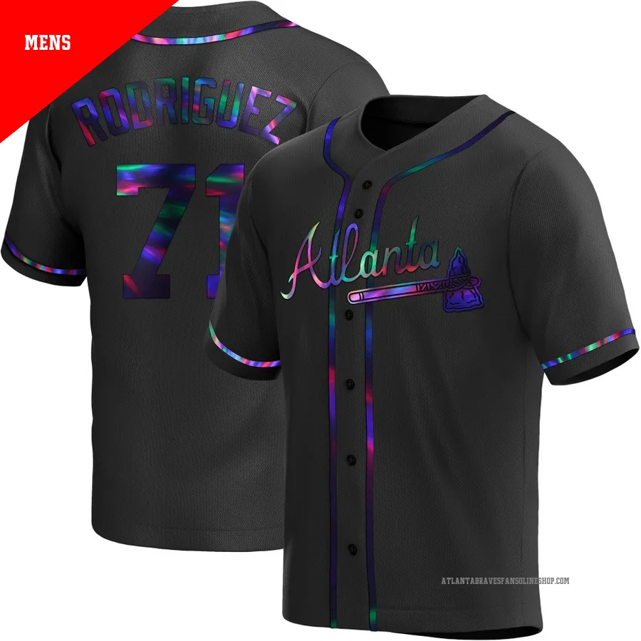 Atlanta Braves ＃71 Carlos Rodriguez Men's Replica Holographic Alternate Jersey - Black