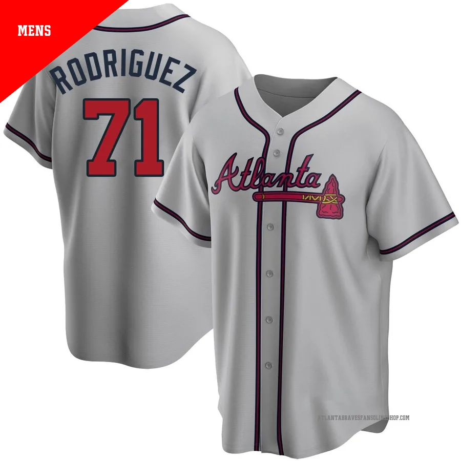 Atlanta Braves ＃71 Carlos Rodriguez Men's Replica Road Jersey - Gray