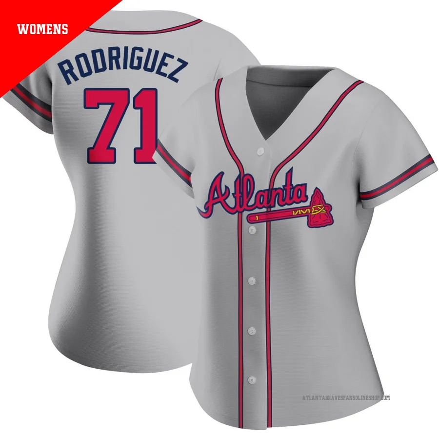Atlanta Braves ＃71 Carlos Rodriguez Women's Replica Road Jersey - Gray