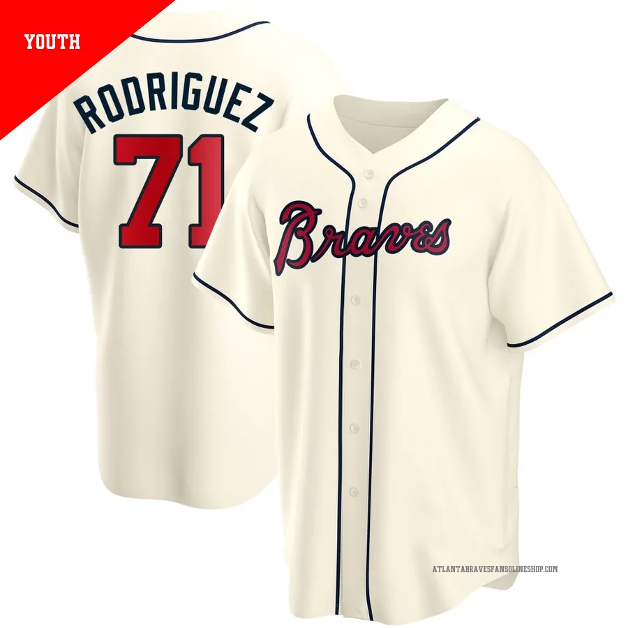 Atlanta Braves ＃71 Carlos Rodriguez Youth Replica Alternate Jersey - Cream
