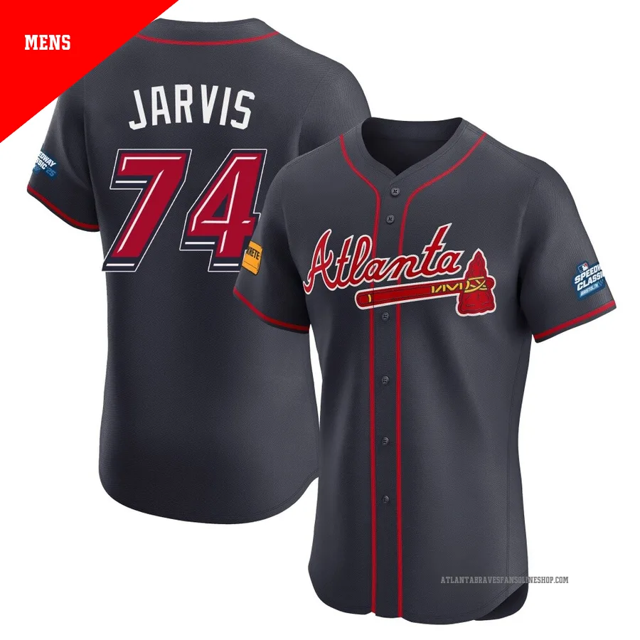 Atlanta Braves ＃74 Jim Jarvis Men's Elite 2025 Speedway Classic Alternate Jersey - Navy
