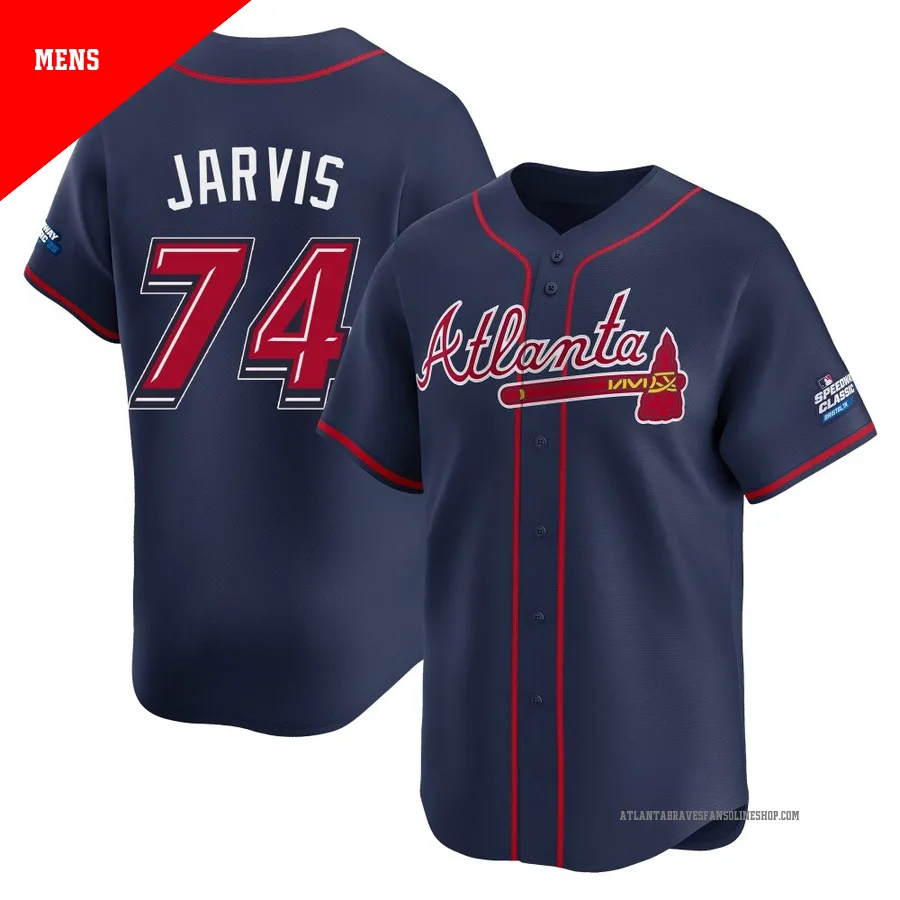 Atlanta Braves ＃74 Jim Jarvis Men's Limited 2025 Speedway Classic Alternate Jersey - Navy