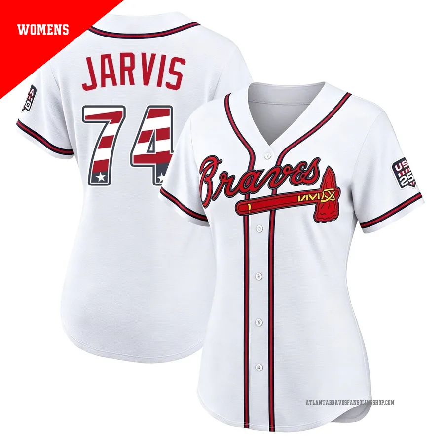 Atlanta Braves ＃74 Jim Jarvis Women's Limited USA 250 Fourth Of July Home Stadium Jersey - White