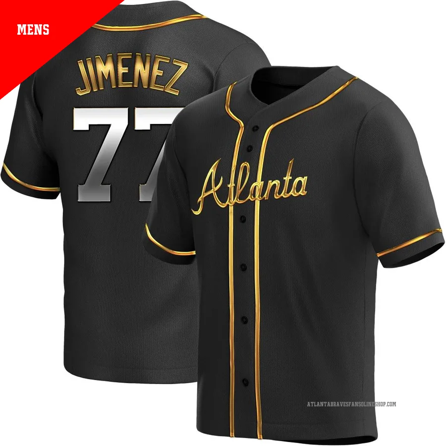 Atlanta Braves ＃77 Joe Jimenez Men's Replica Black en Alternate Jersey - Gold