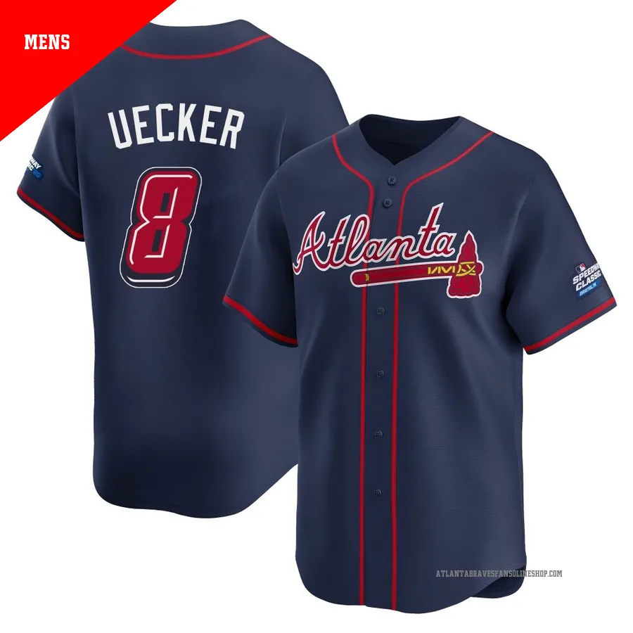 Atlanta Braves ＃8 Bob Uecker Men's Limited 2025 Speedway Classic Alternate Jersey - Navy