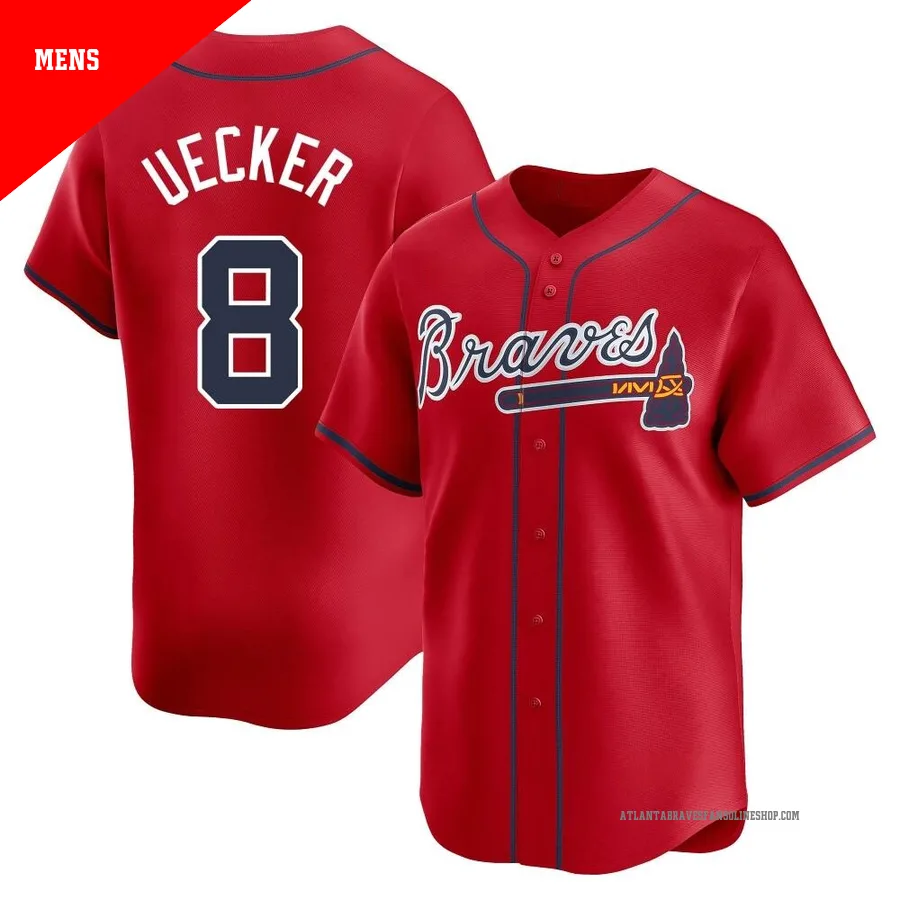 Atlanta Braves ＃8 Bob Uecker Men's Limited Alternate Jersey - Red