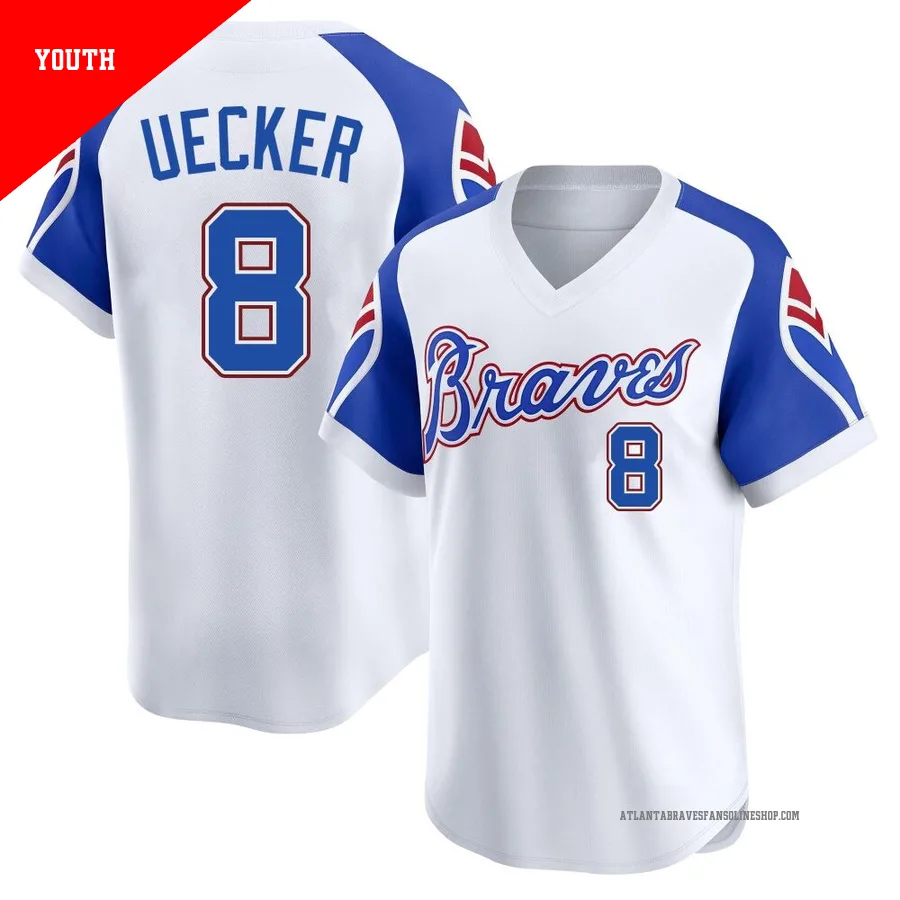 Atlanta Braves ＃8 Bob Uecker Youth Limited Throwback Cooperstown Collection Jersey - White