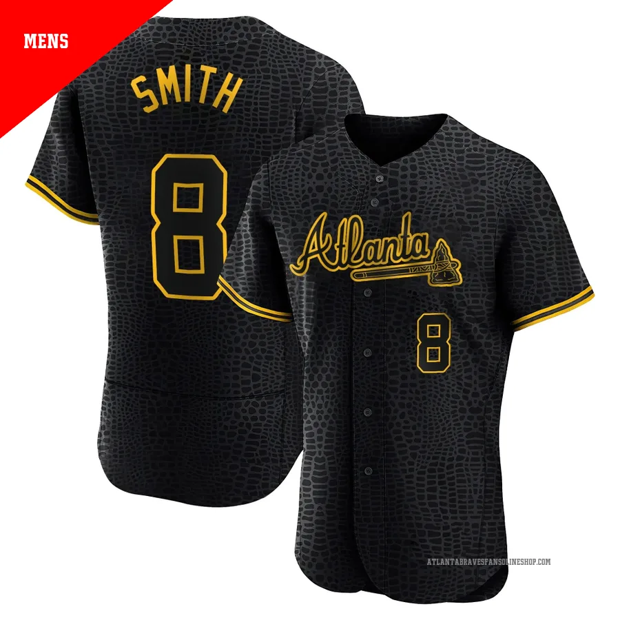 Atlanta Braves ＃8 Dominic Smith Men's Authentic Snake Skin City Jersey - Black