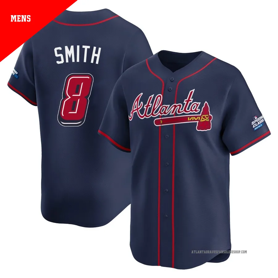 Atlanta Braves ＃8 Dominic Smith Men's Limited 2025 Speedway Classic Alternate Jersey - Navy