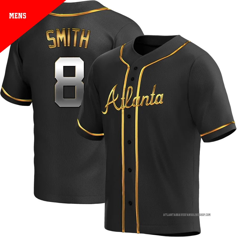 Atlanta Braves ＃8 Dominic Smith Men's Replica Black en Alternate Jersey - Gold