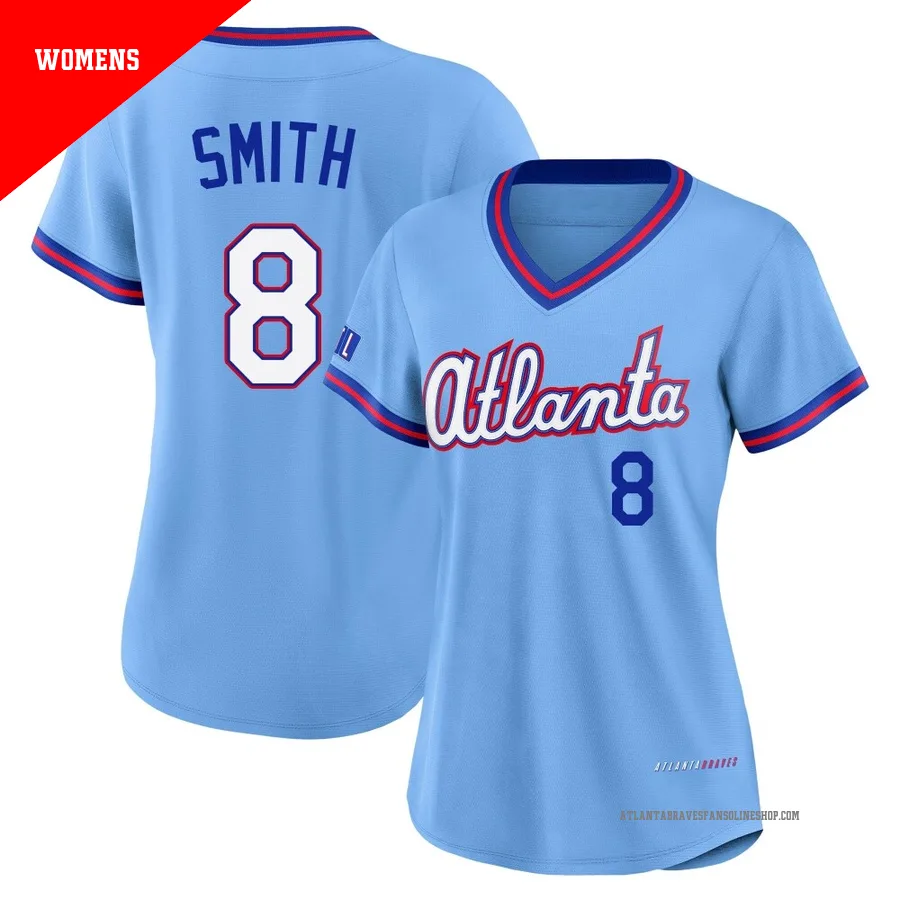 Atlanta Braves ＃8 Dominic Smith Women's Limited Powder 2026 City Connect Stadium Jersey - Blue
